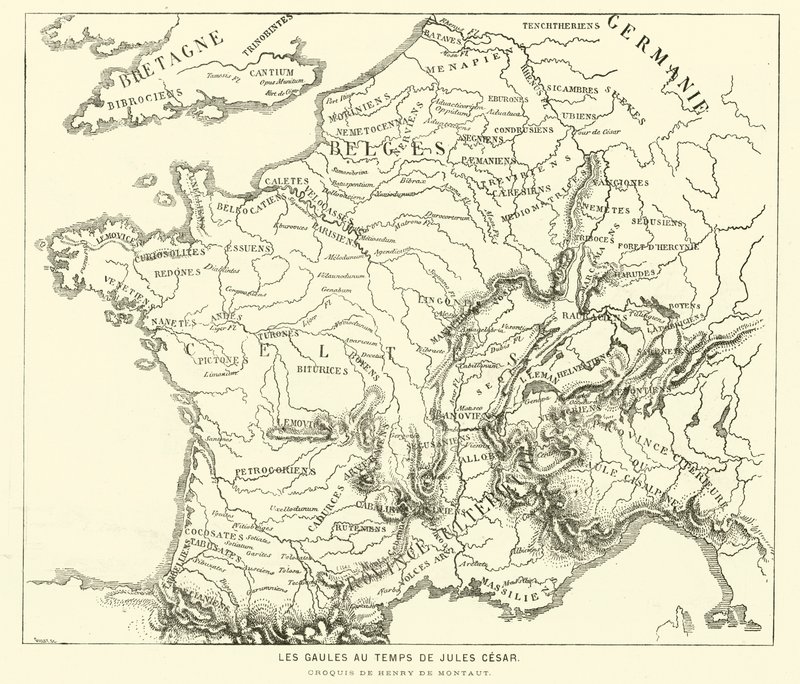Gallernes land under Julius Caesars tid (gravering) av Henri de (after) Montaut
