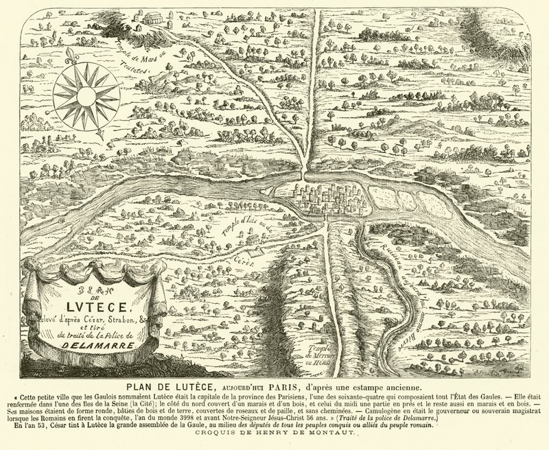 Plan for den romerske byen Lutetia, stedet for det moderne Paris (gravering) av Henri de (after) Montaut