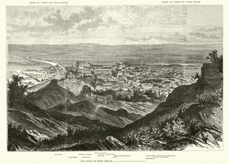 Roma sett fra Caelian Hill på Julius Caesars tid (gravering) av Henri de (after) Montaut