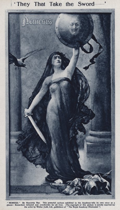 Nemesis, tegneserie om nederlaget til Kaiser Wilhelm II og Tyskland i første verdenskrig utstilt i Royal Academy (litho) av Henrietta (after) Rae