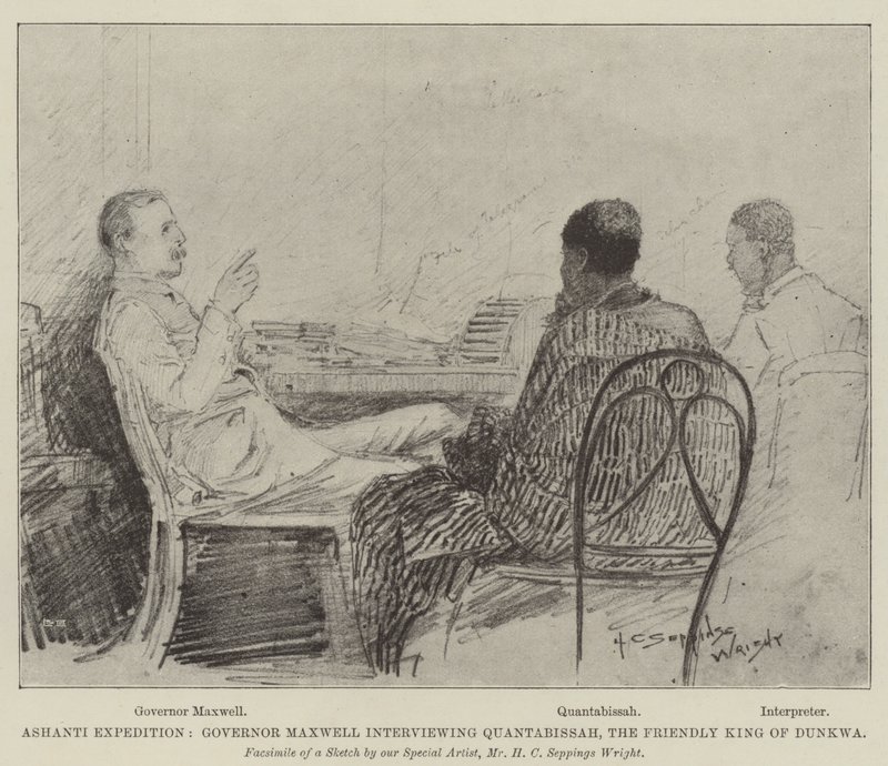 Ashanti Expedition, guvernør Maxwell intervjuer Quantabissah, den vennlige kongen av Dunkwa av Henry Charles Seppings Wright