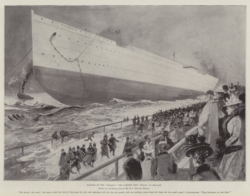 Lansering av Oceanic, det største skipet flytende, ved Belfast av Henry Charles Seppings Wright