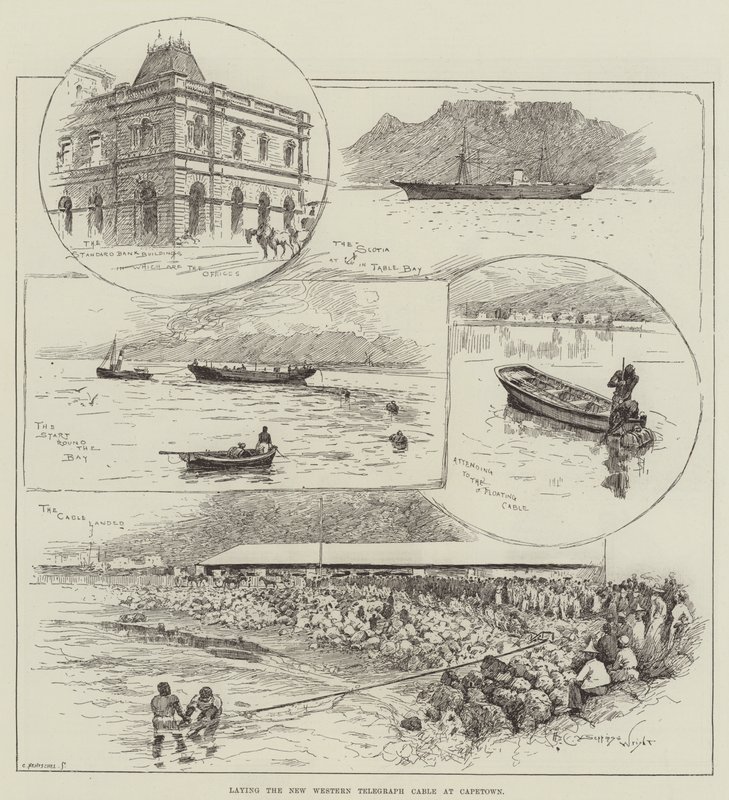 Legger den nye vestlige telegrafkabelen i Cape Town av Henry Charles Seppings Wright