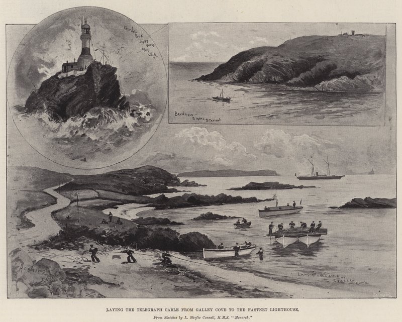 Legger telegrafkabelen fra Galley Cove til Fastnet fyrtårn av Henry Charles Seppings Wright