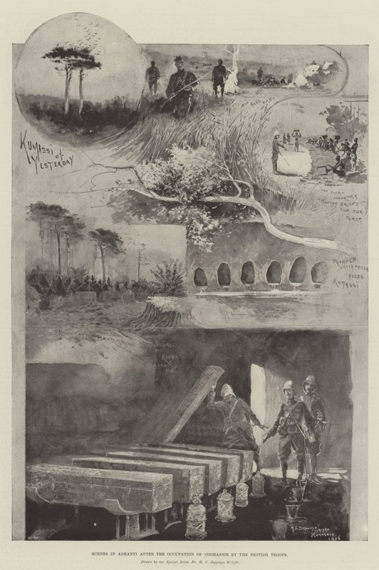 Scener i Ashanti etter okkupasjonen av Coomassie av de britiske troppene av Henry Charles Seppings Wright