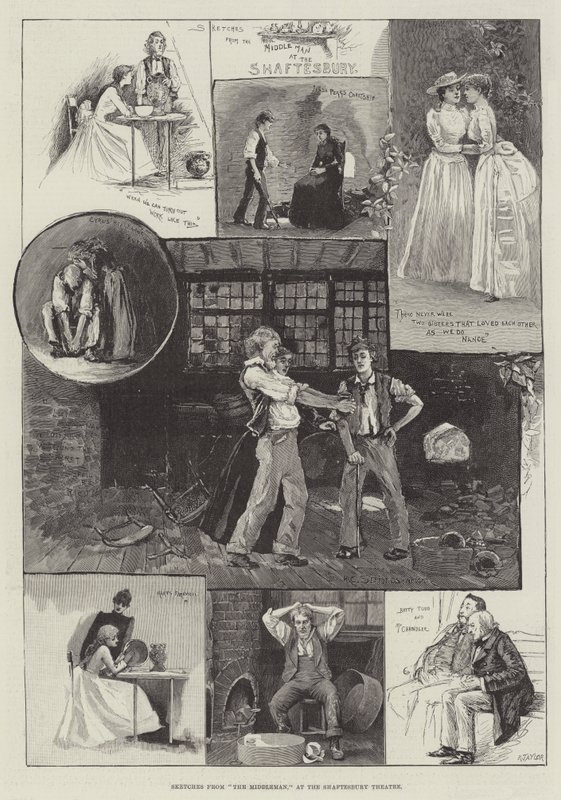 Skisser fra The Middleman, på Shaftesbury Theatre av Henry Charles Seppings Wright