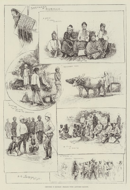 Skisser i Burmah, som omhandler fangede Dacoits av Henry Charles Seppings Wright