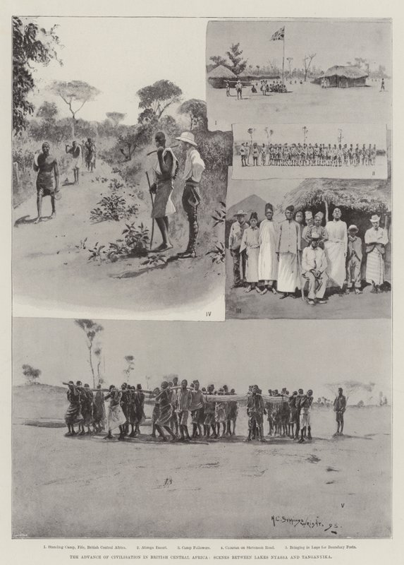 Sivilisasjonens fremmarsj i Britisk Sentral-Afrika, scener mellom innsjøene Nyassa og Tanganyika av Henry Charles Seppings Wright