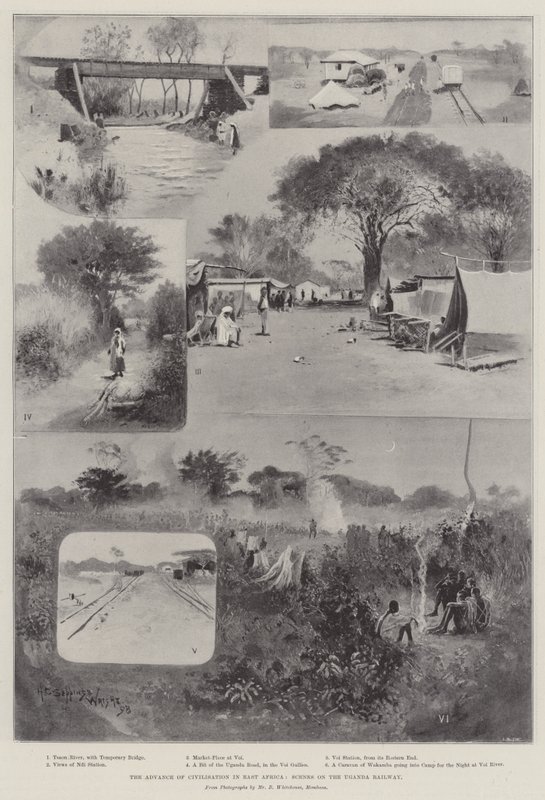Sivilisasjonens fremmarsj i Øst-Afrika, scener på Uganda Railway av Henry Charles Seppings Wright