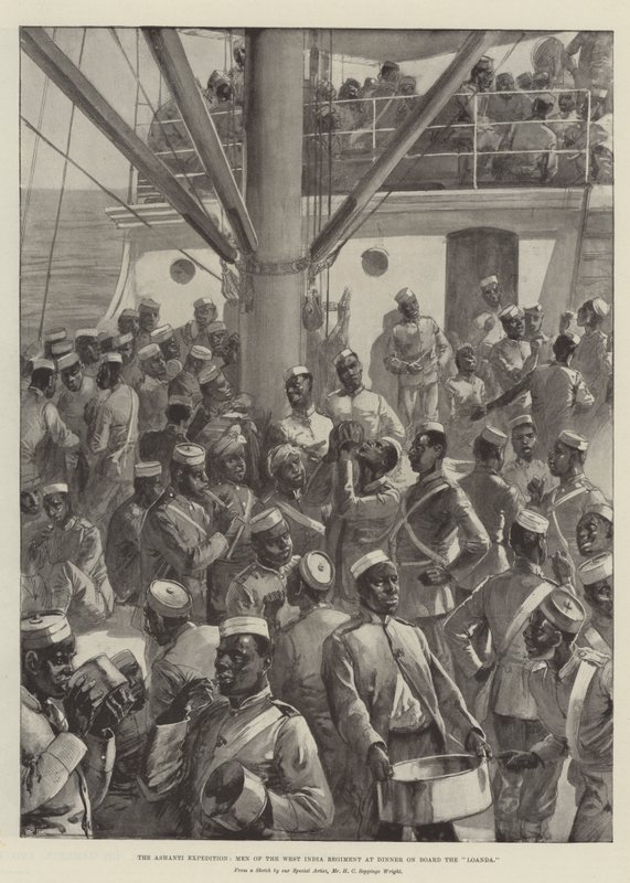 Ashanti-ekspedisjonen, menn fra Vest-India-regimentet til middag om bord på Loanda av Henry Charles Seppings Wright