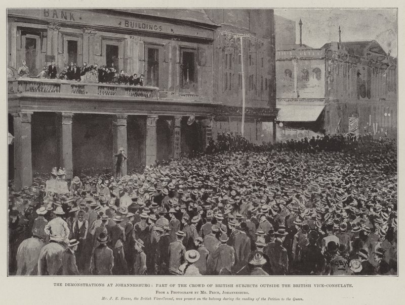 Demonstrasjonene i Johannesburg, en del av mengden av britiske undersåtter utenfor det britiske visekonsulatet av Henry Charles Seppings Wright