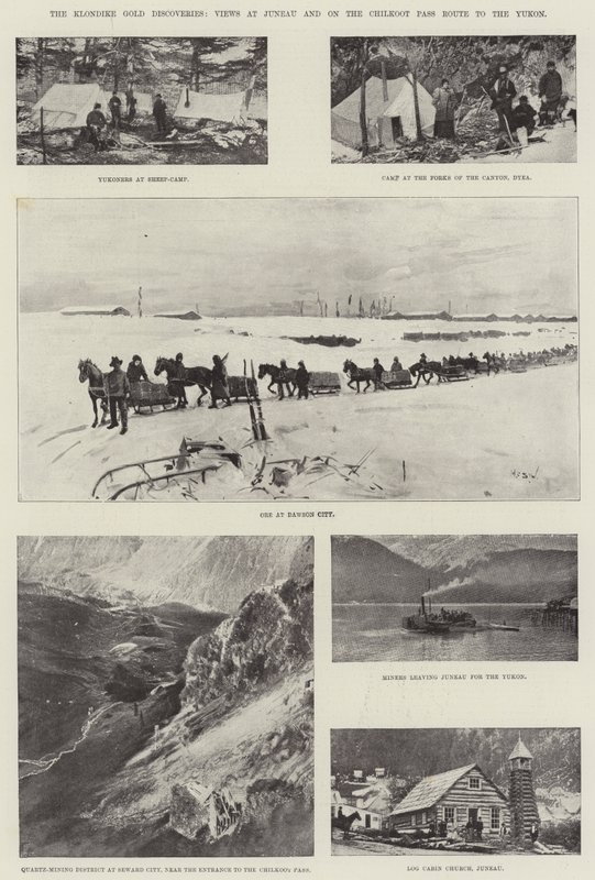 Klondike Gold Discoveries, utsikt ved Juneau og på Chilkoot Pass-ruten til Yukon av Henry Charles Seppings Wright