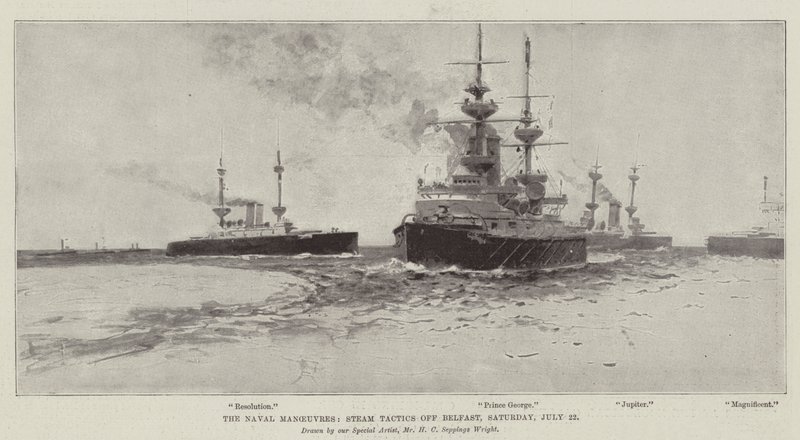 Sjømanøvrene, Steam Tactics utenfor Belfast, lørdag 22. juli av Henry Charles Seppings Wright