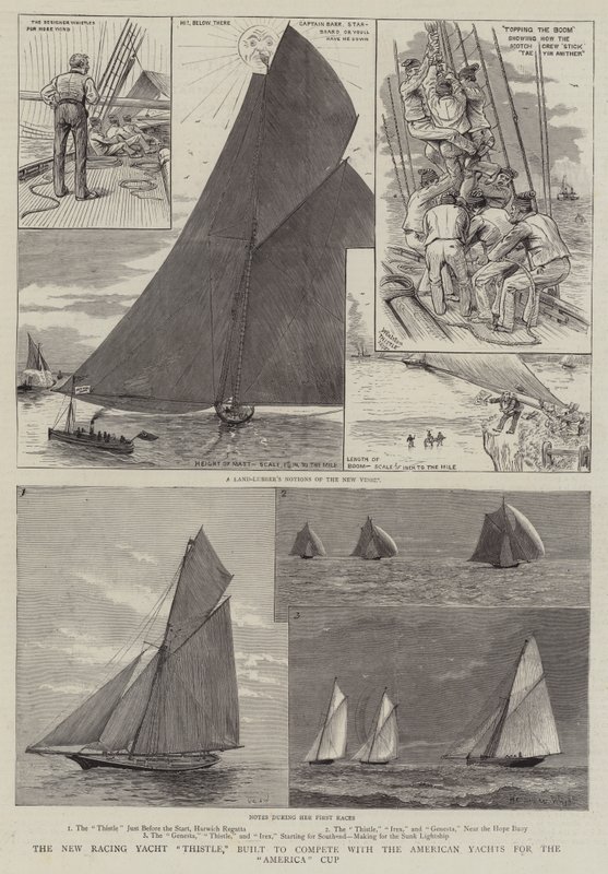 The New Racing Yacht Thistle, bygget for å konkurrere med American Yachts om America Cup av Henry Charles Seppings Wright