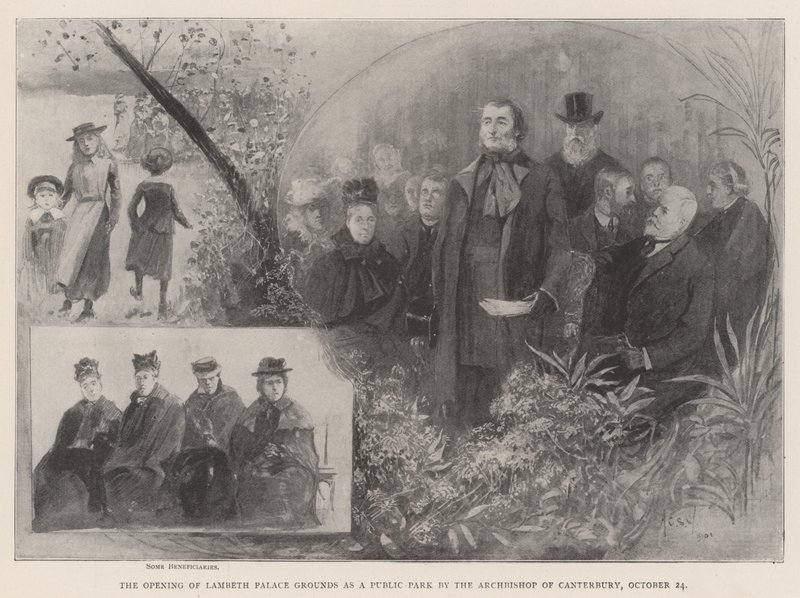 Åpningen av Lambeth Palace Grounds as a Public Park av erkebiskopen av Canterbury, 24. oktober av Henry Charles Seppings Wright