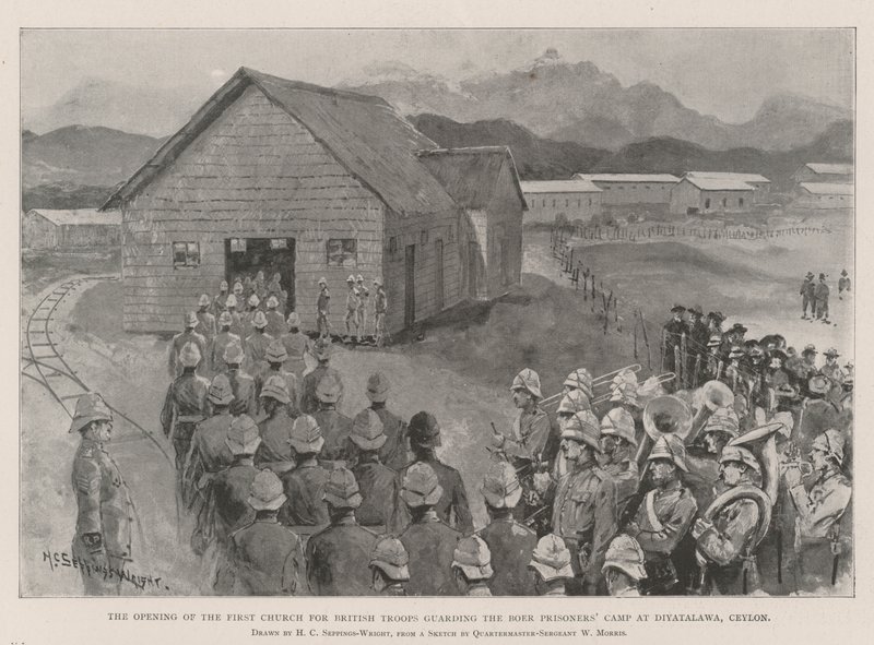 Åpningen av den første kirken for britiske tropper som vokter Boer-fangeleiren i Diyatalawa, Ceylon av Henry Charles Seppings Wright