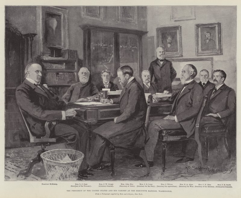 Presidenten for USA og hans kabinett i Executive Mansion, Washington av Henry Charles Seppings Wright
