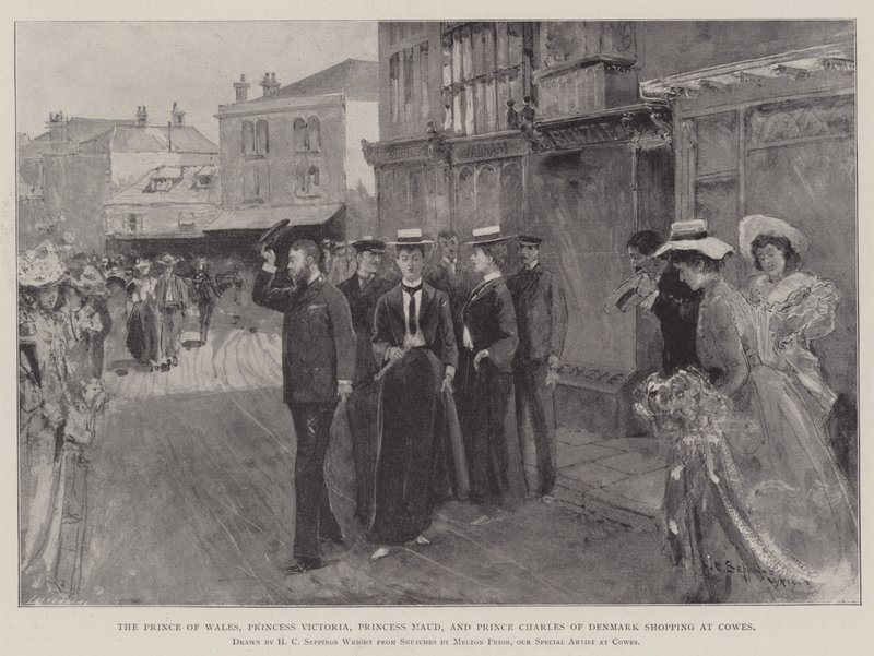 Prinsen av Wales, prinsesse Victoria, prinsesse Maud og prins Charles av Danmark handler på Cowes av Henry Charles Seppings Wright