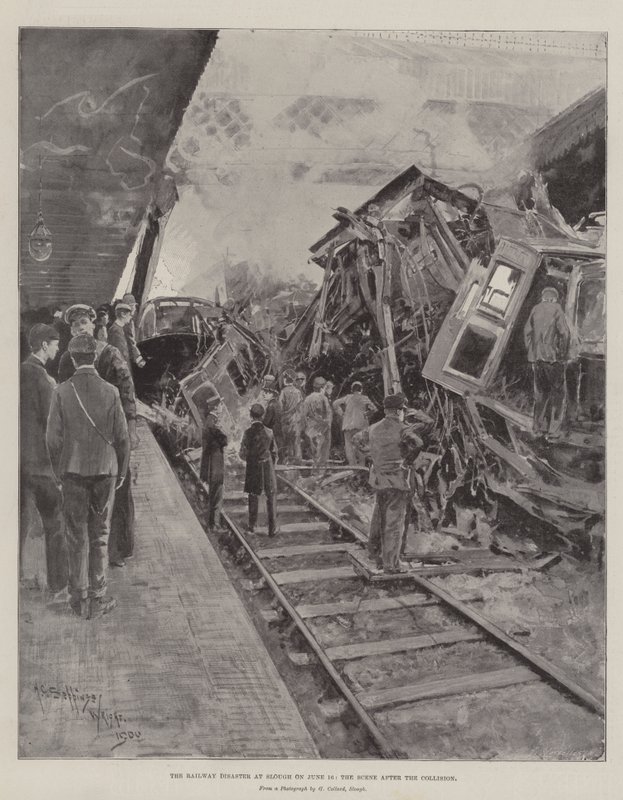 Jernbanekatastrofen ved Slough 16. juni, scenen etter kollisjonen av Henry Charles Seppings Wright