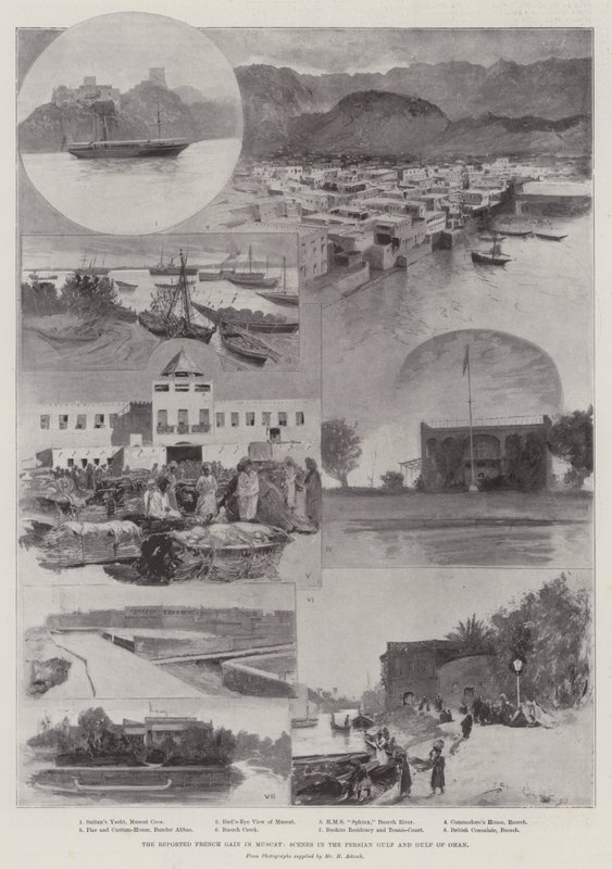 Den rapporterte franske gevinsten i Muscat, scener i Persiabukta og Omanbukta av Henry Charles Seppings Wright