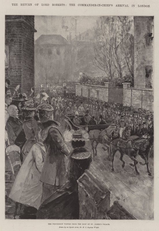 The Return of Lord Roberts, den øverstkommanderendes ankomst til London av Henry Charles Seppings Wright