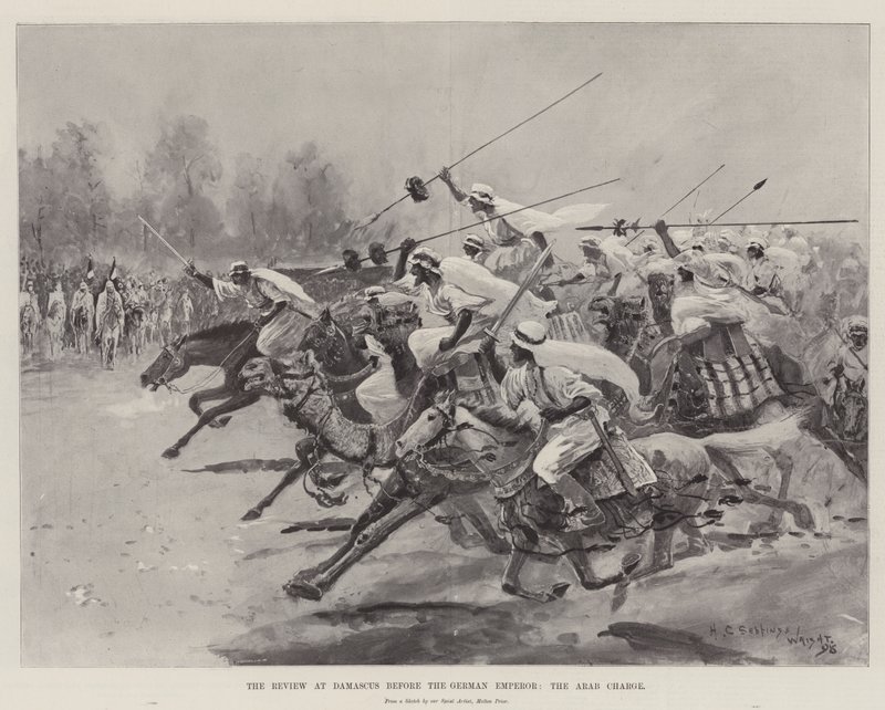 Gjennomgangen i Damaskus før den tyske keiseren, den arabiske anklagen av Henry Charles Seppings Wright