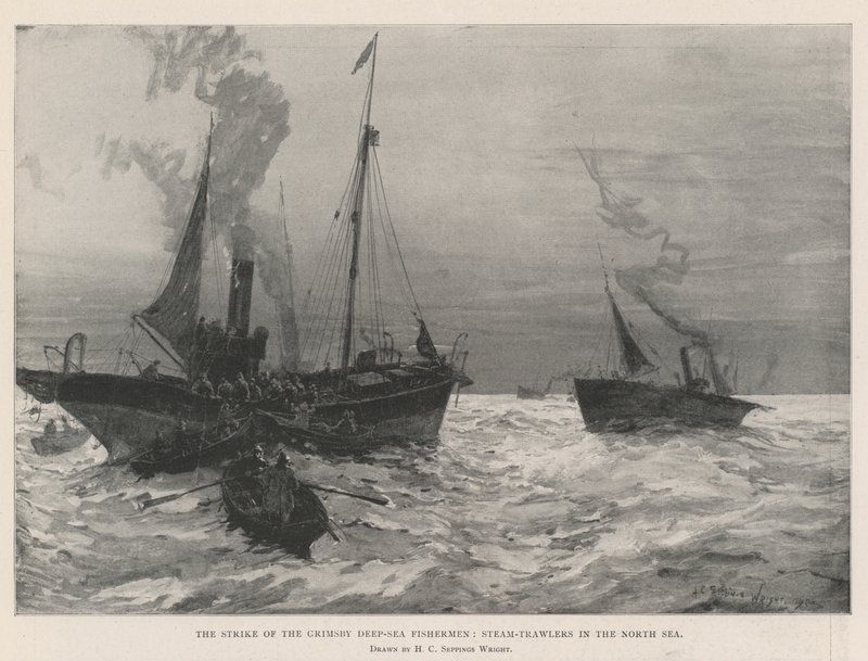 Streiken til Grimsby Deep-Sea Fishermen, damptrålere i Nordsjøen av Henry Charles Seppings Wright