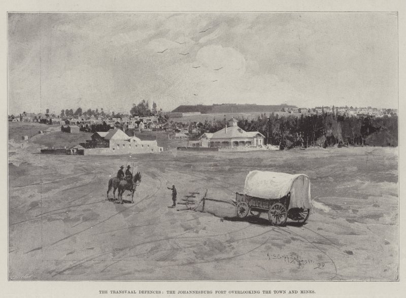 Transvaal-forsvaret, Johannesburg-fortet med utsikt over byen og gruvene av Henry Charles Seppings Wright
