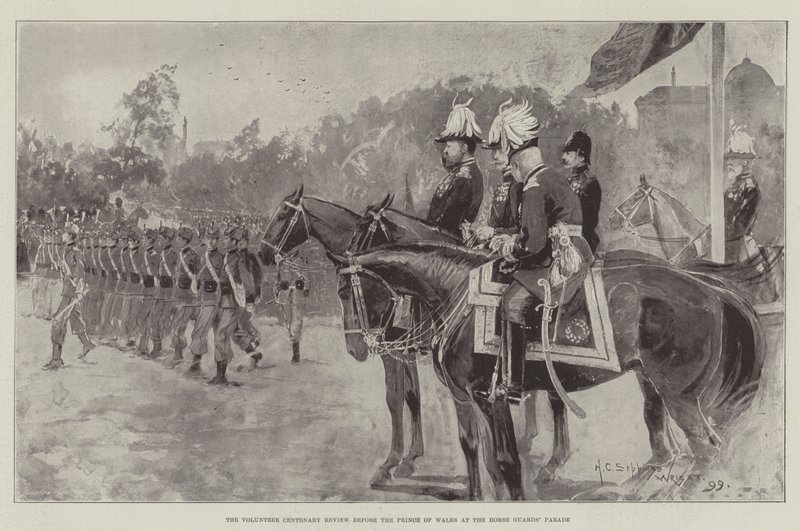 Den frivillige hundreårsgjennomgangen før prinsen av Wales på Horse Guards