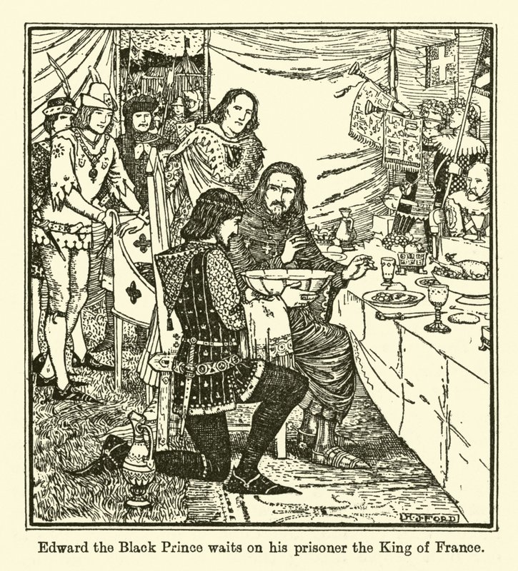 Edward den svarte prinsen venter på sin fange, kongen av Frankrike av Henry Justice Ford