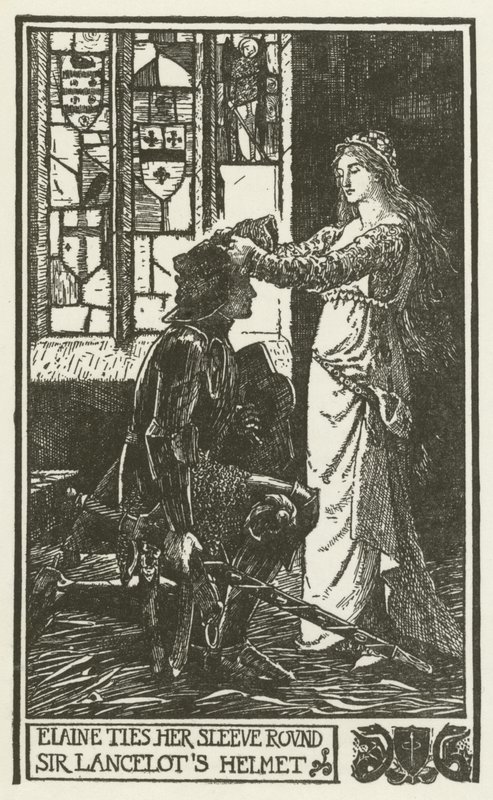 Elaine knytter ermet rundt Sir Lancelots hjelm av Henry Justice Ford