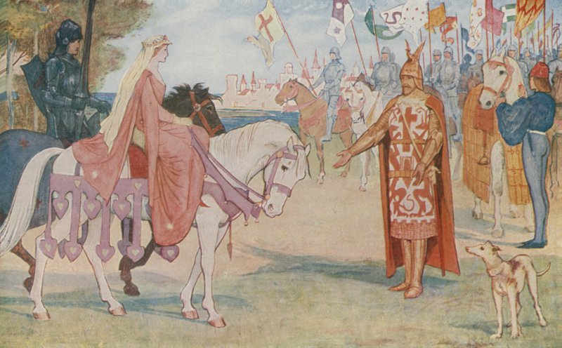 Lancelot tar med Guenevere til Arthur av Henry Justice Ford