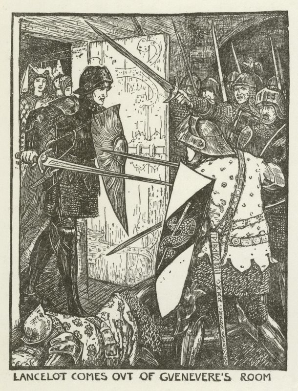 Lancelot kommer ut av Gueneveres rom av Henry Justice Ford