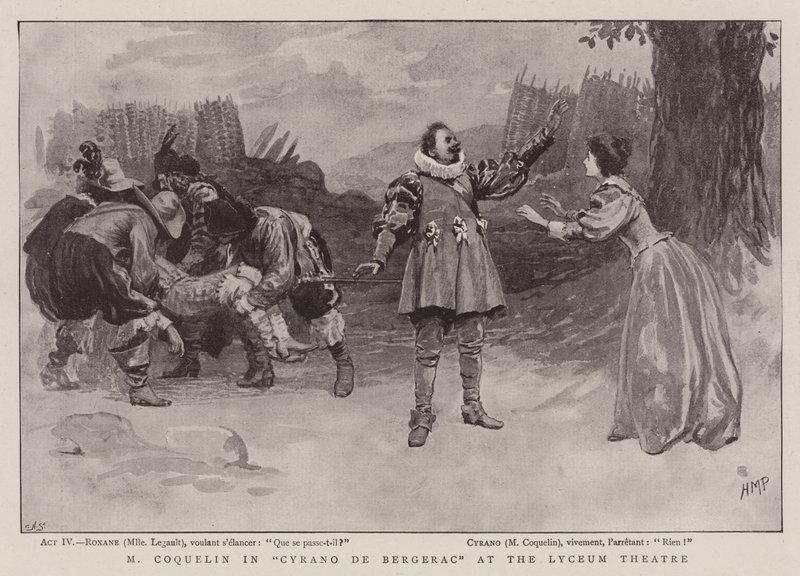 M Coquelin i Cyrano de Bergerac på Lyceum Theatre av Henry Marriott Paget