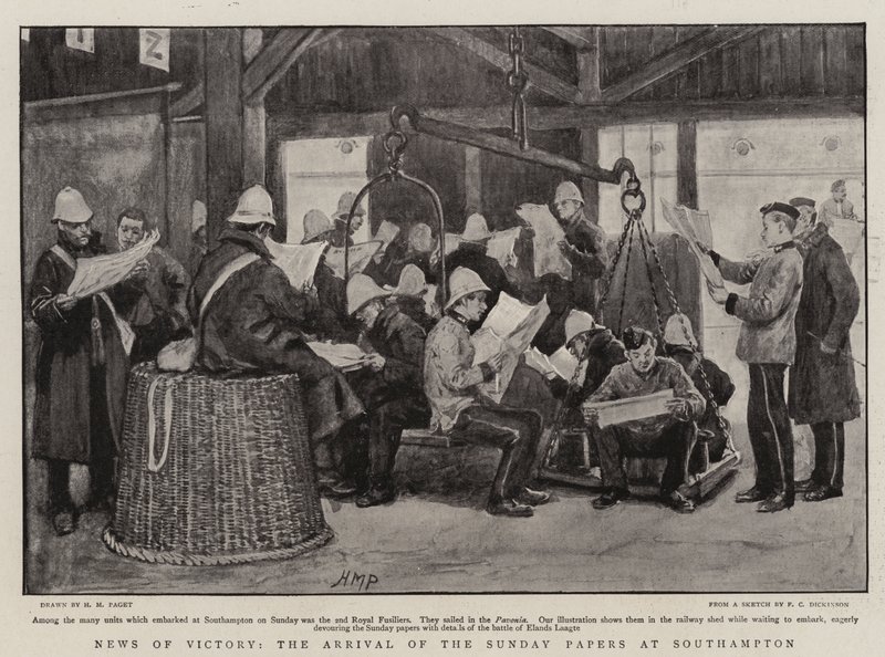News of Victory, ankomsten av søndagsavisene i Southampton av Henry Marriott Paget