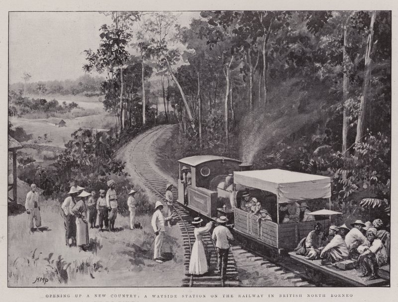 Åpning av et nytt land, en veikantstasjon på jernbanen i britiske Nord-Borneo av Henry Marriott Paget