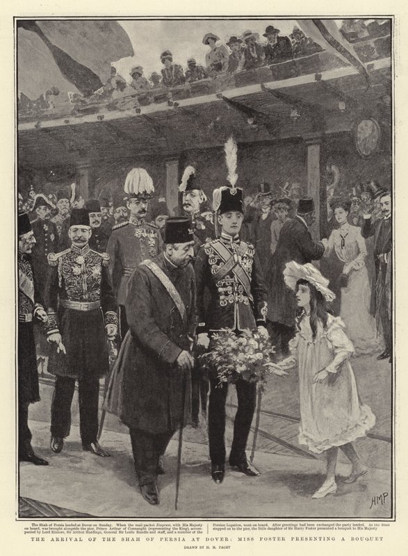 Ankomsten av sjahen av Persia til Dover, frøken Foster presenterer en bukett av Henry Marriott Paget