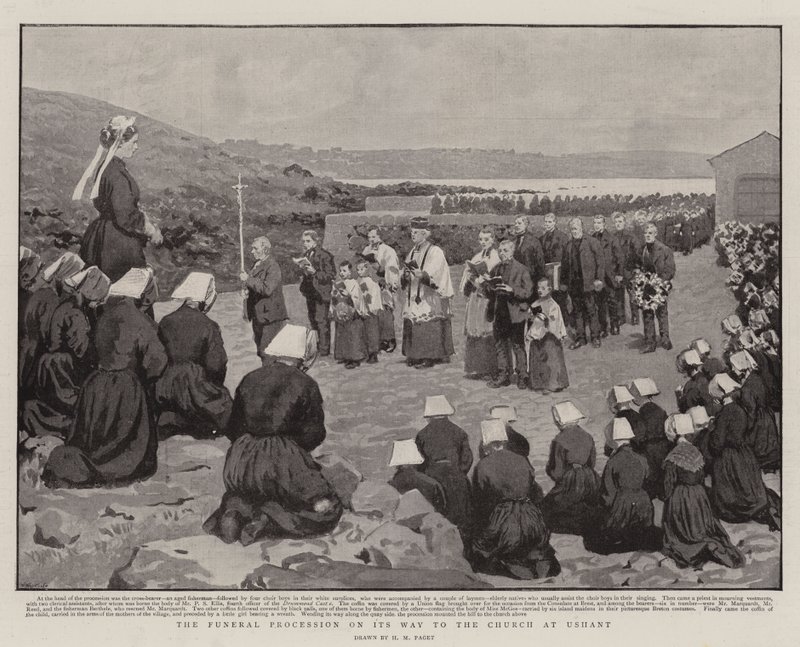 Begravelsesprosesjonen på vei til kirken i Ushant av Henry Marriott Paget
