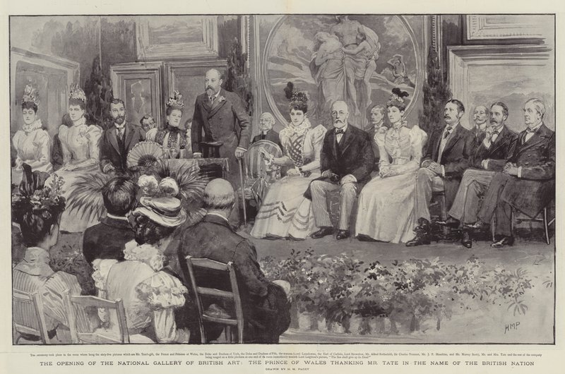 Åpningen av National Gallery of British Art, prinsen av Wales takker Mr Tate i den britiske nasjonens navn av Henry Marriott Paget
