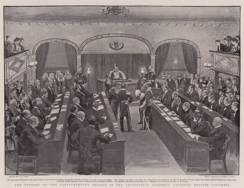 Åpningen av den parlamentariske sesjonen i den lovgivende forsamling, Victoria, British Columbia av Henry Marriott Paget