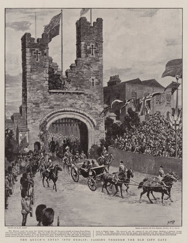 Dronningens inntog i Dublin, passerer gjennom den gamle byporten av Henry Marriott Paget