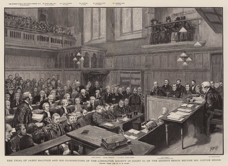 Rettssaken mot Jabez Balfour og hans meddirektører i Liberator Society i rett III på dronningens benk for herr Justice Bruce av Henry Marriott Paget
