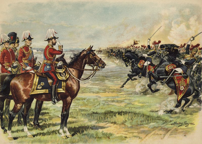 Kong George V gjennomgår troppene sine ved Aldershot (chromolitho) av Henry Payne