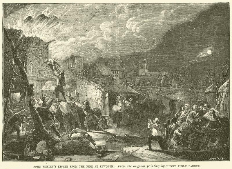 John Wesleys rømmer fra brannen ved Epworth av Henry Perlee after Parker