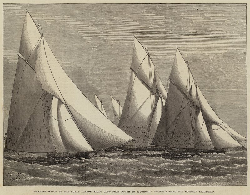 Channel Match av Royal London Yacht Club fra Dover til Southend, yachter som passerer Goodwin Light-Ship av Henry Spernon Tozer