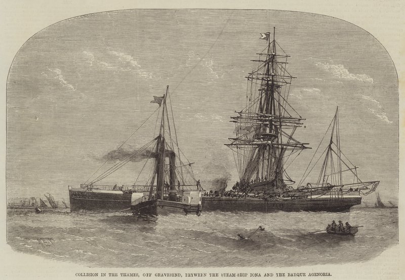 Kollisjon i Themsen, utenfor Gravesend, mellom Steam-Ship Iona og Barque Agenoria av Henry Spernon Tozer