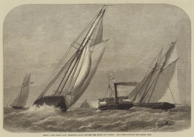 Internasjonale yachtracer, trekantkamp mellom Sappho og Cambria, yachter som runder Umpires Boat av Henry Spernon Tozer