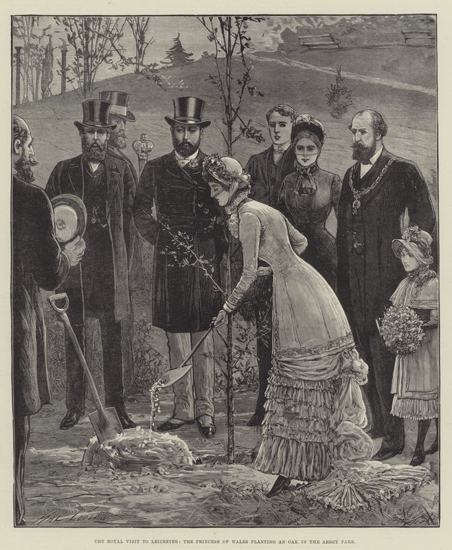Det kongelige besøket i Leicester, prinsessen av Wales som planter en eik i Abbey Park av Henry Stephen Ludlow