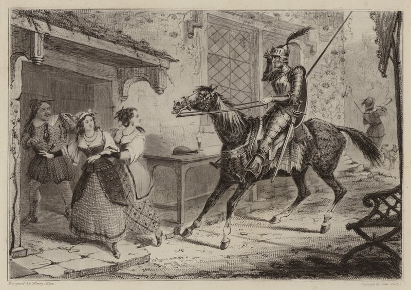 Ridder (Don Quixote) ankommer vertshuset av Henry Thomas Alken