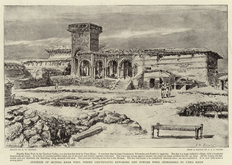 Interiøret i Mundia Khar Fort, der løytnantene Edwardes og Fowler ble fengslet av Umra Khan av Henry William Brewer